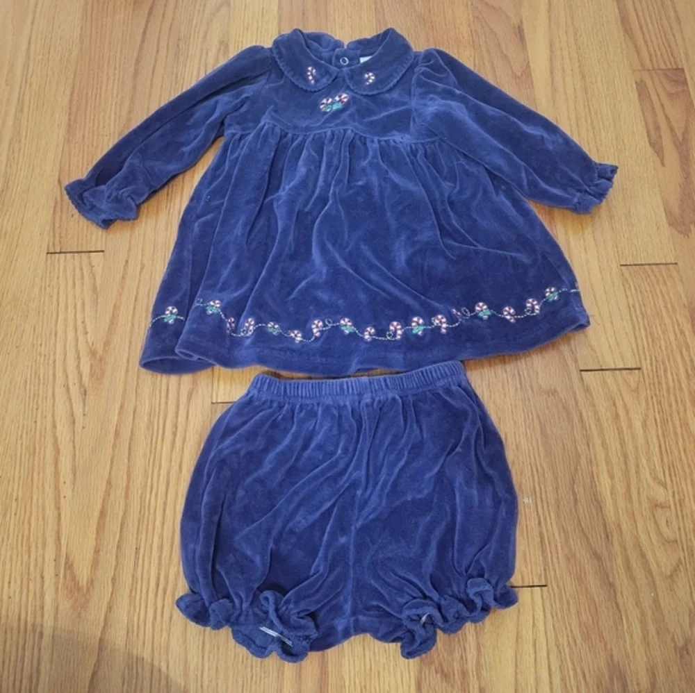 Toddler Girls Christmas Outfit Bundle Sz 24 Months 2T Buffalo Plaid‎ Blue Velvet